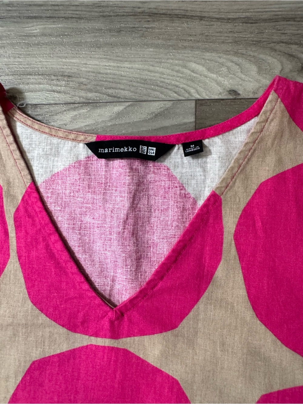 Uniqlo x Marimekko Linen Bled Kaftan Dress Polka Dot Size Medium Artsy Lagenlook - Picture 5 of 8
